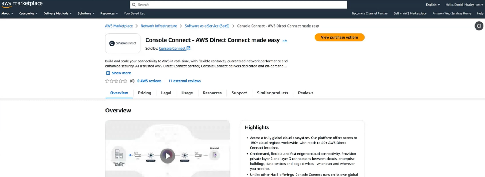 Console Connect on AWS marketplace